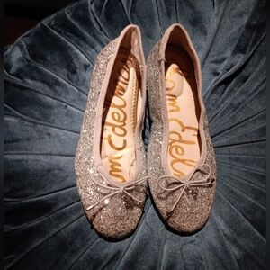 Sam Edelman Silver Sparkle Flats with Bow Detail Grils Size 2 New